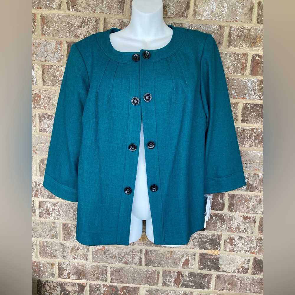 PERCEPTIONS Cover-up Open front Button 3/4  sleeves Teal Green Size 14W NWT